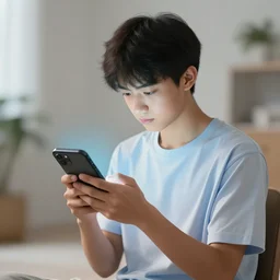 a male teenager praying for a divine smartphone in front of him, digital art