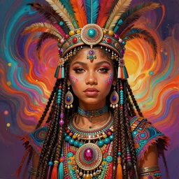 portrait of zendaya, hyper detailed ultra sharp aztec shaman warrior. trending on artstation, warpaint aesthetic, bloodwave, colorful, psychedelic, ornate, intricate, digital painting, concept art, smooth, sharp focus, illustration, art by artgerm and greg rutkowski and h. r. giger, 8 k