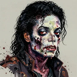 zombie!! michael jackson! cell shaded! scary head portrait of  michael jackson zombie cyborg as  beeple concept art, llustration, postapocalyptic grunge,   highly detailed, sharp focus,decomposing, rotten,HQ, 4K , cgsociety