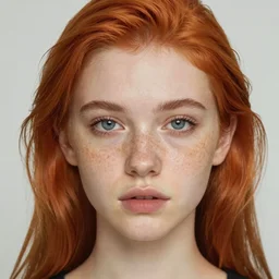 portrait Girl with orange hair and freckles, cute-fine-face, pretty face, realistic shaded Perfect face, fine details. realistic shaded lighting by Loish