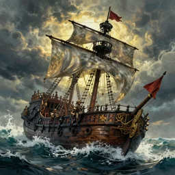 Pirate ship sinking in a storm, digital art