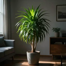 A photograph of dracena marginata in a living room, cinematic lightning, 4K