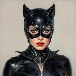portrait of a Catwoman by Mandy Jurgens and Richard Schmid, trending on artstation