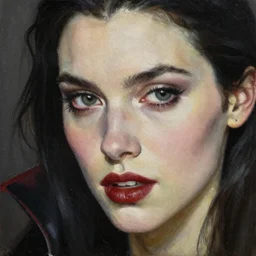 close up face of a beautiful female portrait, Vampire, oil on canvas, artgerm, norman rockwell, craig mulins, noah bradey, trending on pxiv,