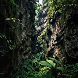 a canyon in the middle of a tropical rain forest.