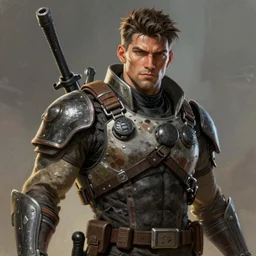 A stunning comic book style portrait painting of a male post apocalyptic soldier, unreal 5, DAZ, hyperrealistic, octane render, cosplay, RPG portrait, dynamic lighting