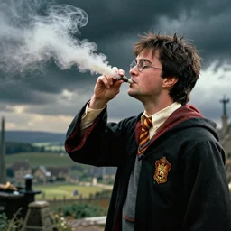 harry potter taking a massive bong hit