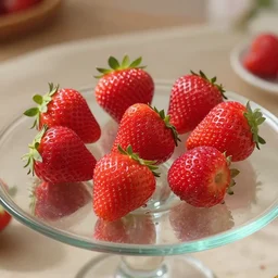 strawberrys on a glasstable, product photo, high end, closeup,, glamour