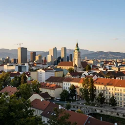 Ljubljana skyline, professional photography, golden hour, 4k
