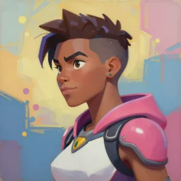Greg Manchess portrait painting of Bemma watson as Overwatch character, medium shot, asymmetrical, profile picture, Organic Painting, sunny day, Matte Painting, bold shapes, hard edges, street art, trending on artstation, by Huang Guangjian and Gil Elvgren and Sachin Teng