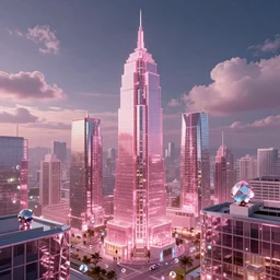 glass pink town, cyberpunk, humanite, jewels and sky