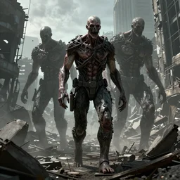 human-like giants walking in a destroyed city, unreal engine, creepy