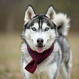 puppy husky wearing a scarf