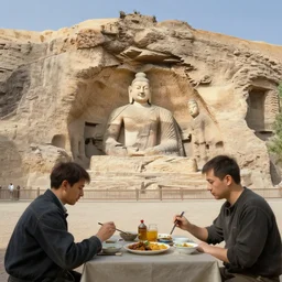 mogao grottoes, having lunch, painting by gaston bussiere, j. c. leyendecker