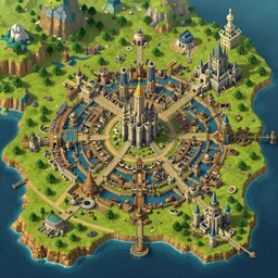 huge isometric medieval fantasy map of a massive port city castle, vivid colors, fantasy landscape, trending on artstation, concept art, dnd, D&D, Warhammer, world of warcraft, video game, game assets, rpg, MMORPG, square Enix, Nintendo