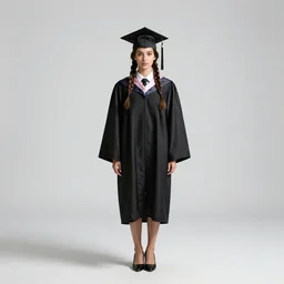 braided-hair graduate in cap and gown, cinematic studio photo, full body, standing, isolated on a pure white background, centered, whole figure in frame, sharp focus, studio lighting