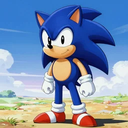 sonic staring into horizon, highly detailed, sharp, smooth focus, style of 9 0 s anime
