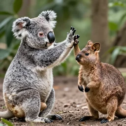 a koala giving a quokka a high five