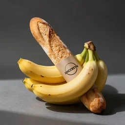 bananas and bread bundled together with a paper banderole