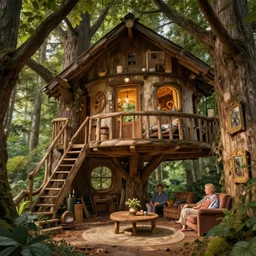 professional digital art detailed of inside room of a tree house in the forest by evgeny lushpin and thomas kinkade