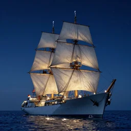 a british naval ship sailing to paradise at night with stars, high detail, high definition, photorealistic, 8k