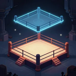 “digital illustration of a boxing ring shaped like a tesseract sci-fi dnd”