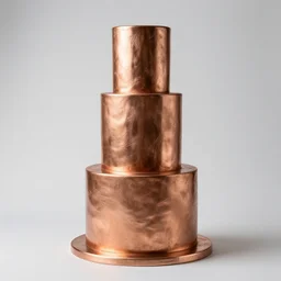 copper wedding cake, studio product photography, isolated on a pure white background, centered, entire object in frame, sharp focus, soft studio lighting