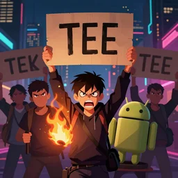 angry protesters holding placards, digital illustration by greg rutkowski, fire, android netrunner, nighttime, cyberpunk city backgrounds, colored lighting