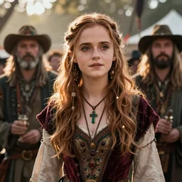 detailed ultrarealistic photo of festival medieval hippie vampire emma watson, brom, craig mullins, greg rutkowski