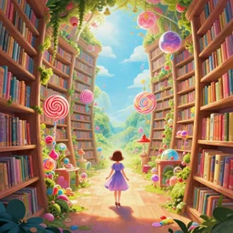 photo of library whimsical fairy wonderland vibrant colors candyland wonderland by artgerm and greg rutkowski and magali villeneuv art beeple, by thomas kinkade hearstone league of legends dofus beatrix potter