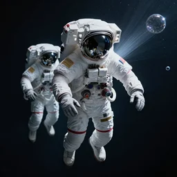 astronauts in dark and empty void underwater - complex and hyperdetailed technical suit. mandelbulb fractal. reflection and dispersion materials. rays and dispersion of light. volumetric light. 5 0 mm, f / 3 2. noise film photo. flash photography. ultra realistic, wide angle. poster by wayne barlowe, hajime sorayama aaron horkey, craig mullins