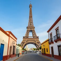 Eiffel tower in colorful Mexican village