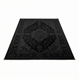 matte black persian rug, clean 3d render, octane render, isolated on a pure white background, centered, entire object in frame, sharp focus, soft studio lighting