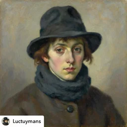 a painting of a person wearing a hat and scarf, an oil on canvas painting by Luc Tuymans, featured on reddit, synthetism, oil on canvas, academic art, art on instagram