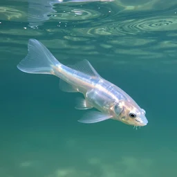 a realistic photo of a semi - translucent water creature in action, water sea lake underwater, clear, global illumination, refraction, displacement map, bump map, normal map,