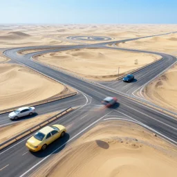 organic cars moving fast on a huge road interchange in a desolated landscape, fluid, smooth, bright colours, high contrast, sharpness, beautiful, peaceful, very detailed, intricate, volumetric lighting, by moebius and beksinski and bosch and bacon and giger and corben