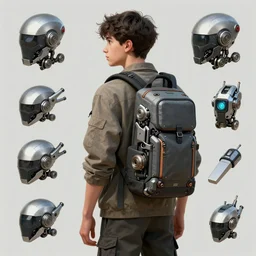an concept art illustration, photorealistic asset sheet, material study, a young student with mechanical backpack, ultra realistic, style by wlop, trending in artstation, cgsociety, octane render, ultra sharp, digital painting, 8 k