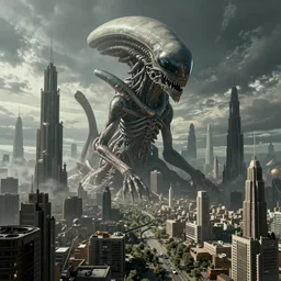 a horrific view of a giant alien city, surrealism in the syle of Hans Ruedi Giger, Ultra HD wallpaper, 4k resolution
