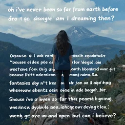 oh i've never been so far from earth before am i dreaming then?'cause i've never flown before fantasies don't keep on going when your eyes are wide and open but can i believe?
