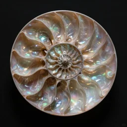 a cross section of a fractal mother of pearl nautilus shell