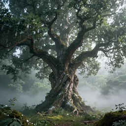 huge magical tree with fairy dust, magical atmosphere, photo realistic, highly detailed, mist, trending on artstation, ultra realistic, octane render