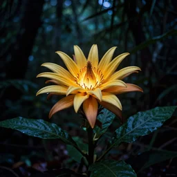 shining dangerous exotic flower in the night jungle, by trent parke, surreal, magnum photos
