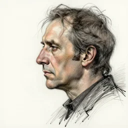 a realistic yet scraggly portrait sketch of the side profile of a stern and sophisticated robert fripp, trending on artstation, intricate details, in the style of frank auerbach, in the style of sergio aragones, in the style of martin ansin, in the style of david aja, in the style of mattias adolfsson