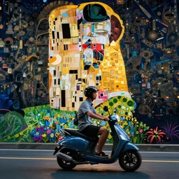scooter riders in taiwan, cinematic, cgsociety, inspired by gustav klimt