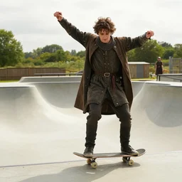 brightly lit historically inaccurate comedy medium shot film still of ( timothee chalomet plays king alfred ) a medieval skate park with ramps and a half pipe in a medieval comedy titled'the hijinx of king alfred ', directed by john landis, colorful lighting high contrast, hyperrealistic shocking detail trending on artstation 8 k