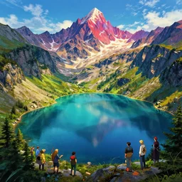 mountain lakes, digital art, concept art, magic fantasy, vibrant colors, high contrast, highly detailed, trending on artstation, 8k, andreas rocha, sylvain sarrailh, darek zabrocki, finnian macmanus, dylan cole, liang mark, albert bierstadt, sung choi, peter mohrbacher, greg rutkowski, studio ghibli