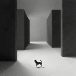 a small dog voidscape by simon stalenhag and ansel adams, digital art