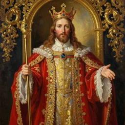 the royal king jesus by greg hildebrant lisa frank fancy rococo baroque regal oil painting high quality award winning clothed in fancy garb