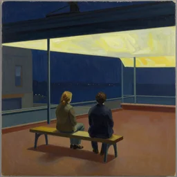 painting of Nighthawks by Edward Hopper with characters from Outlander