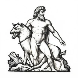 thick coherent wood engraving, black engraved on white background, poseidon on a pedestal, esoteric award - winning, very very trending